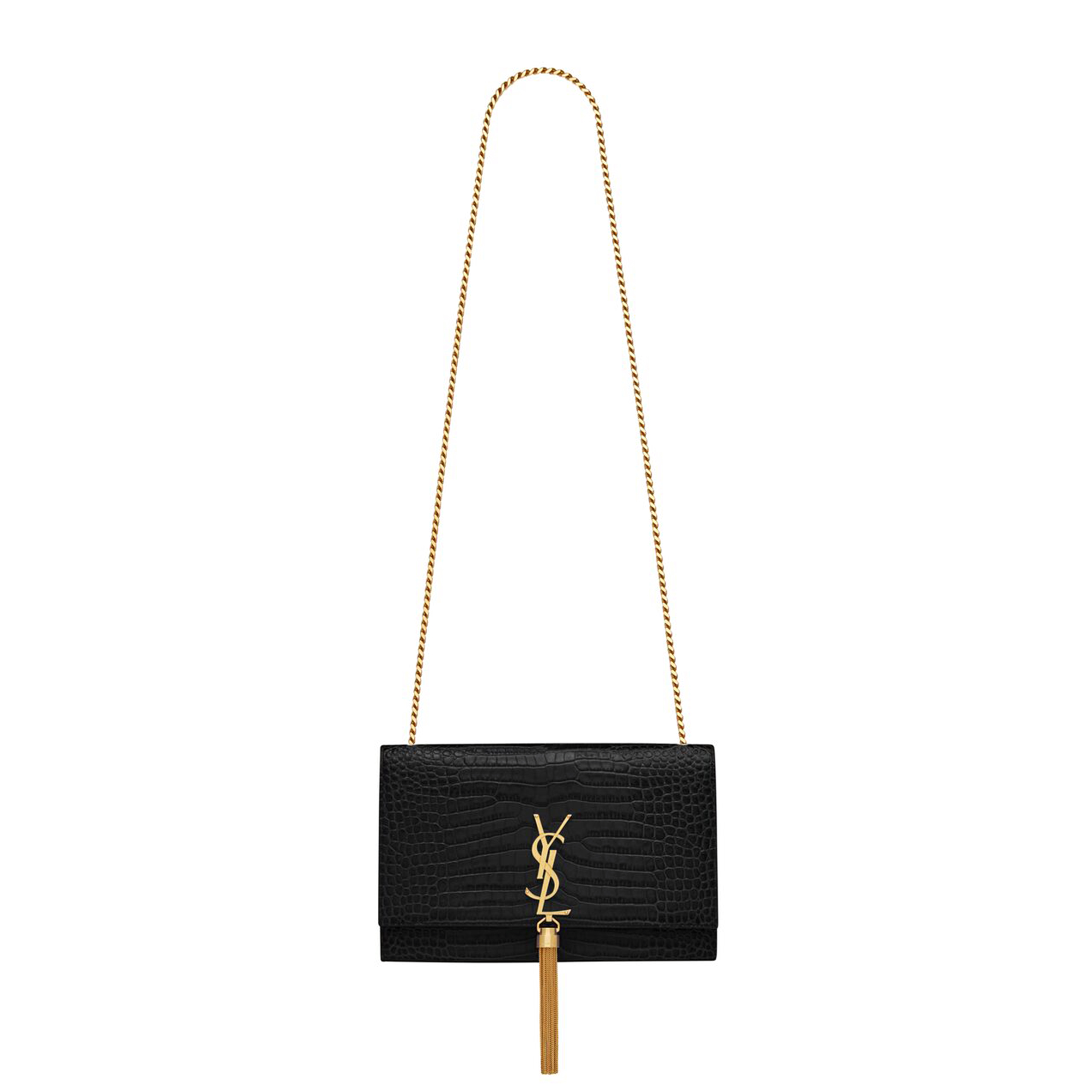 YSL KATE MEDIUM TASSEL IN CROCODILE-EMBOSSED LEATHER 354119DND0J1000 (24*14.5*5.5cm)